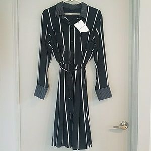 Who What Wear Vert Stripe Button Cinch Waist Dress